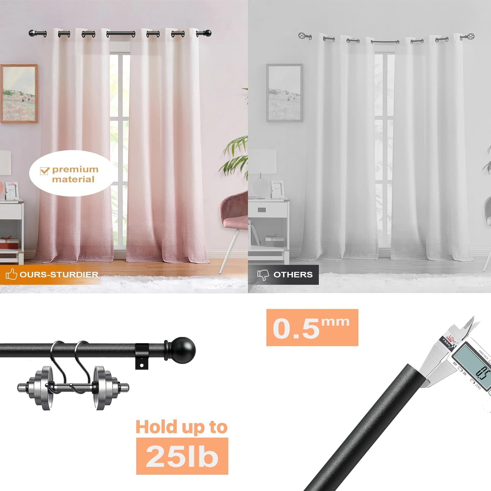 Curtain Rods for Windows 66 to 120, Long Adjustable 66 – 120 inch, Black