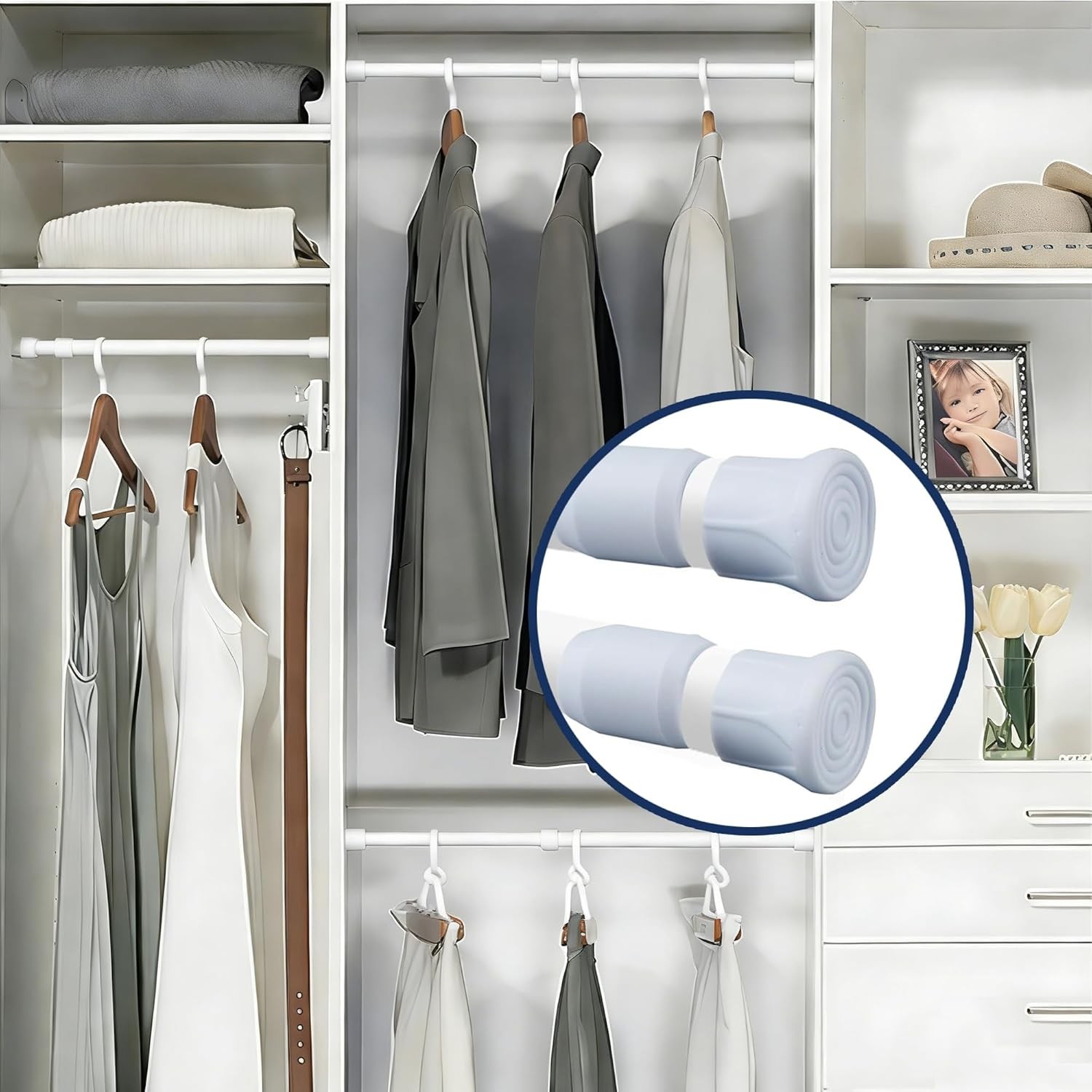 24 Pcs Rod End Caps Anti-Slip Waterproof Cover for 10-13mm Tension Poles White