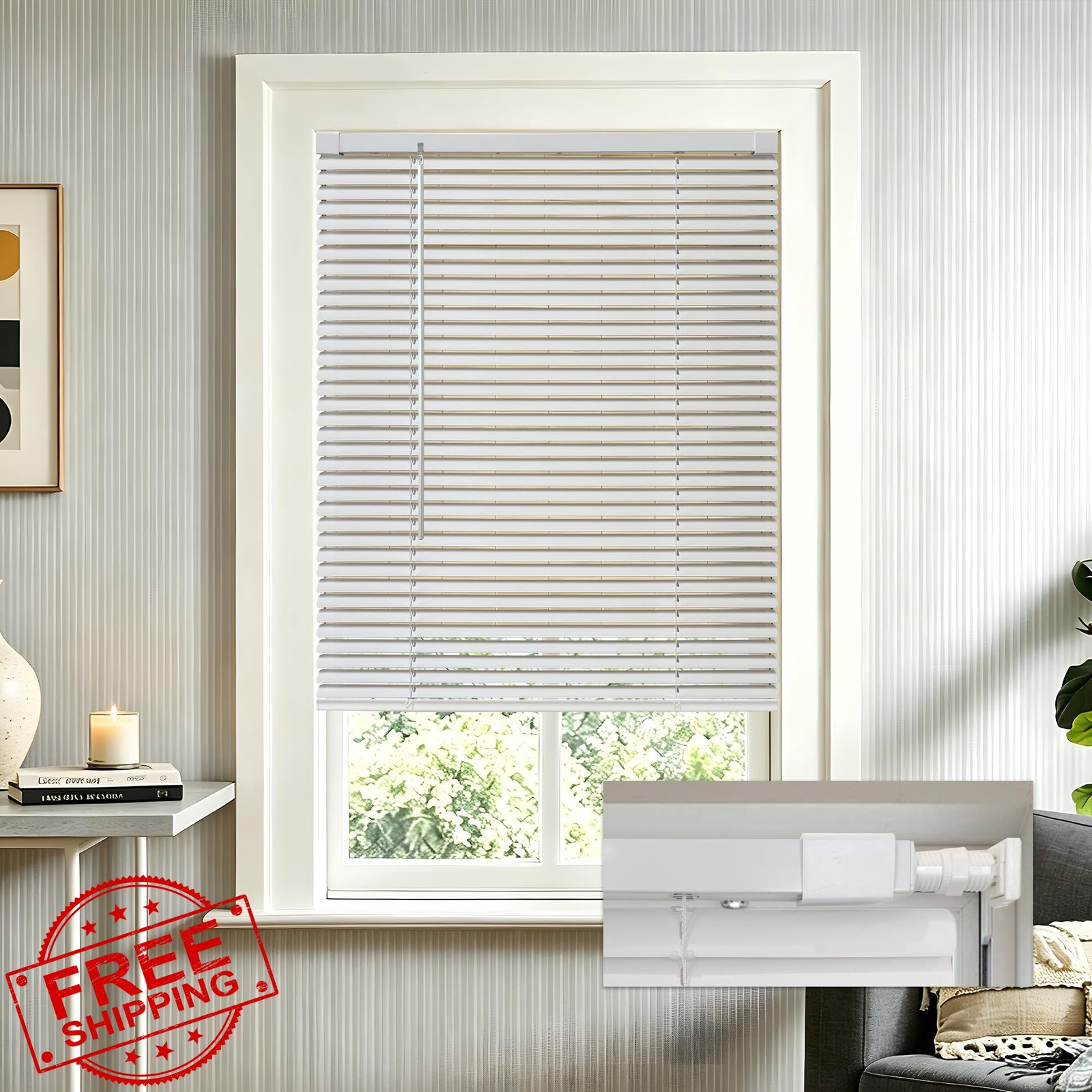 AURILOFT Mini Blinds 20.5″W x 72″H White No Drill