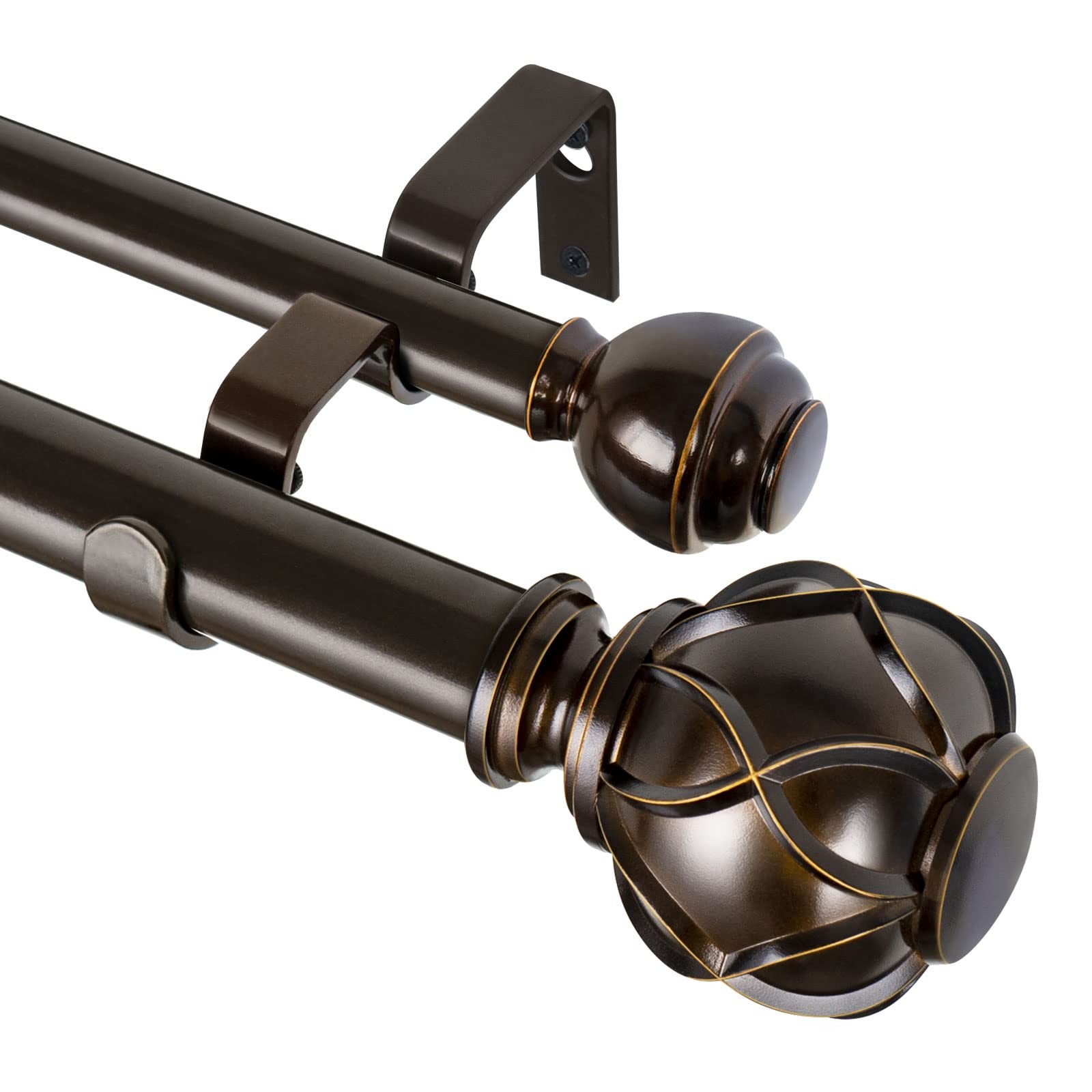 KAMANINA 1 Inch Double Curtain Rods 72 to 144 Inches 72-144″, Antique Bronze