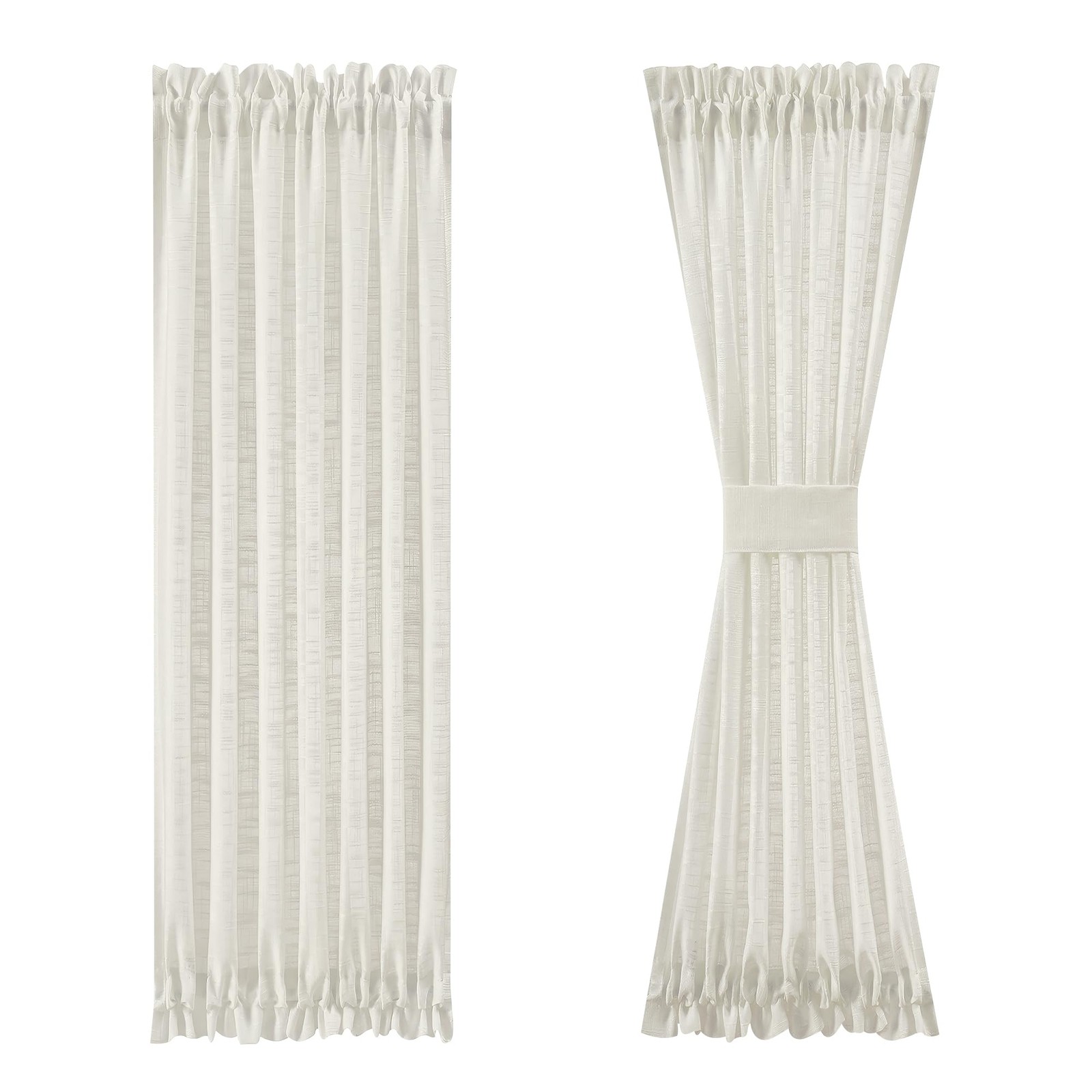 Side Light Linen Texture Semi Sheer Narrow French Door Panels for Front/Glass…