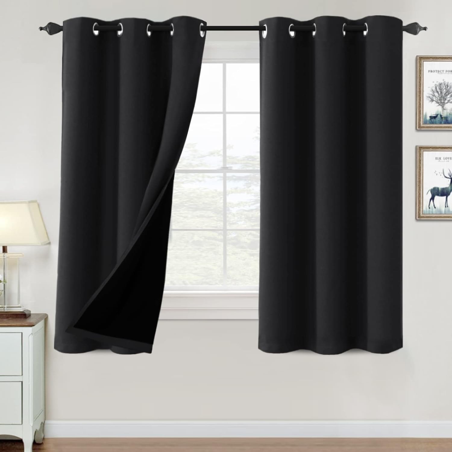 100% Blackout Curtains for Bedroom Thermal Insulated Blackout Curtains 54 Inch L