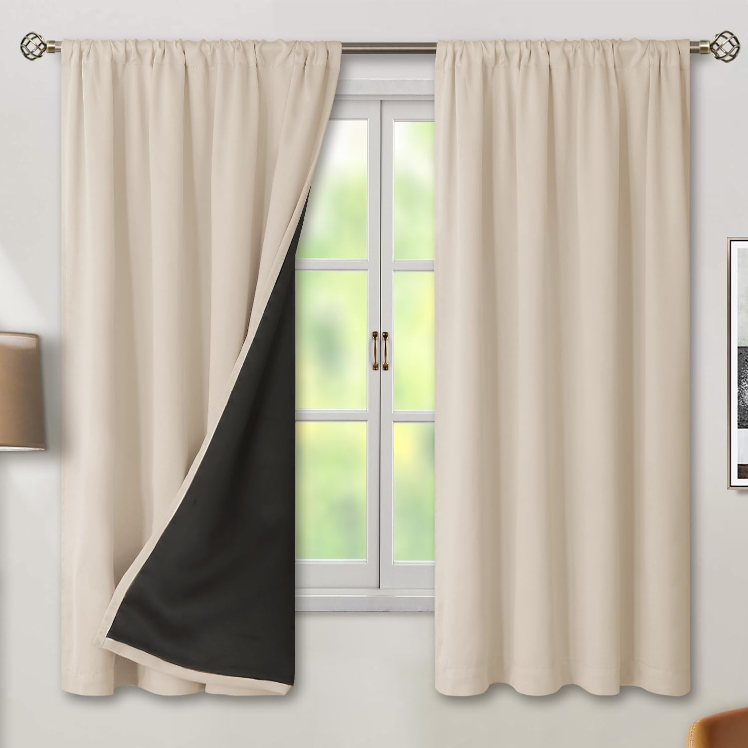 100% Full Blackout Curtains 2 Panels Set Thermal Insulated Soundproof Drapery