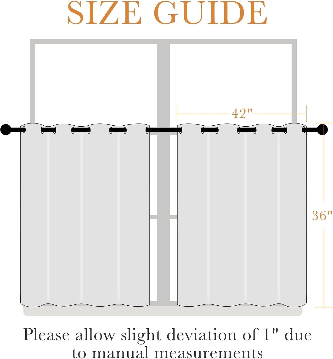 Short Gray Blackout Curtains for Kitchen Over 42″W x 36″L (Pack of 2) Grey