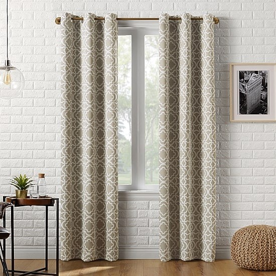 Sun Zero Barnett Blackout Grommet Curtain Panel 40″x95″ Taupe Trellis