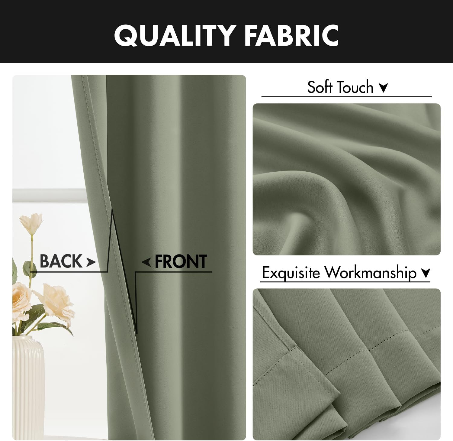 MIULEE Blackout Curtains 4 Panels Sets Sage Green 63 Inch Length, Top and Bottom