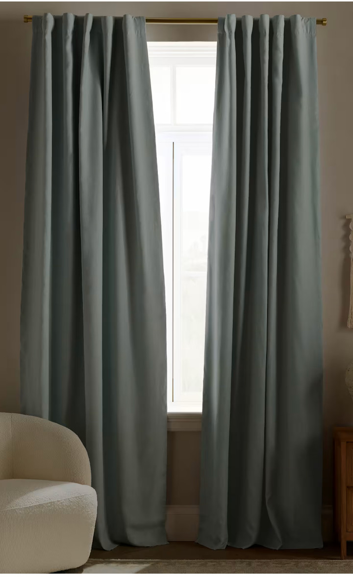 Quince European Linen Blackout Curtain 48×84 Light Blue Back Tab Pole Pocket