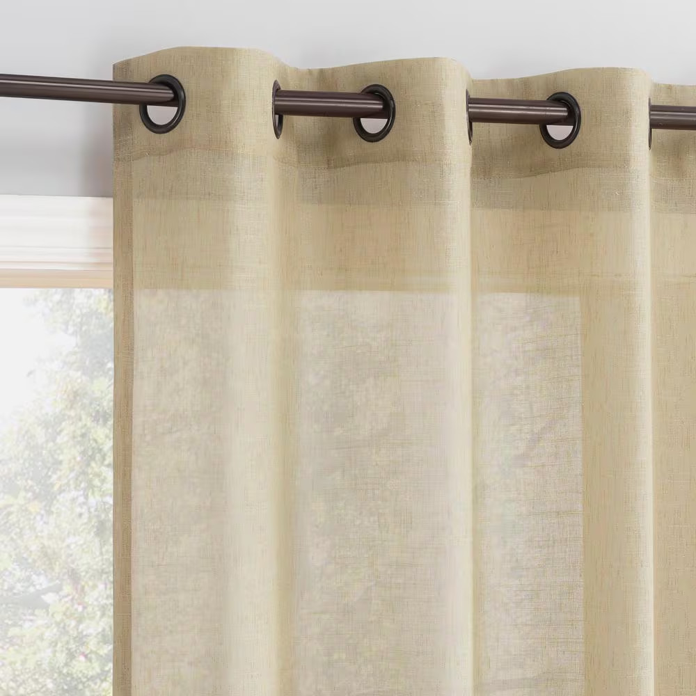 Vail Sand Linen Polyester Blend 52 In. W X 95 In. L Grommet Light Filtering Curt