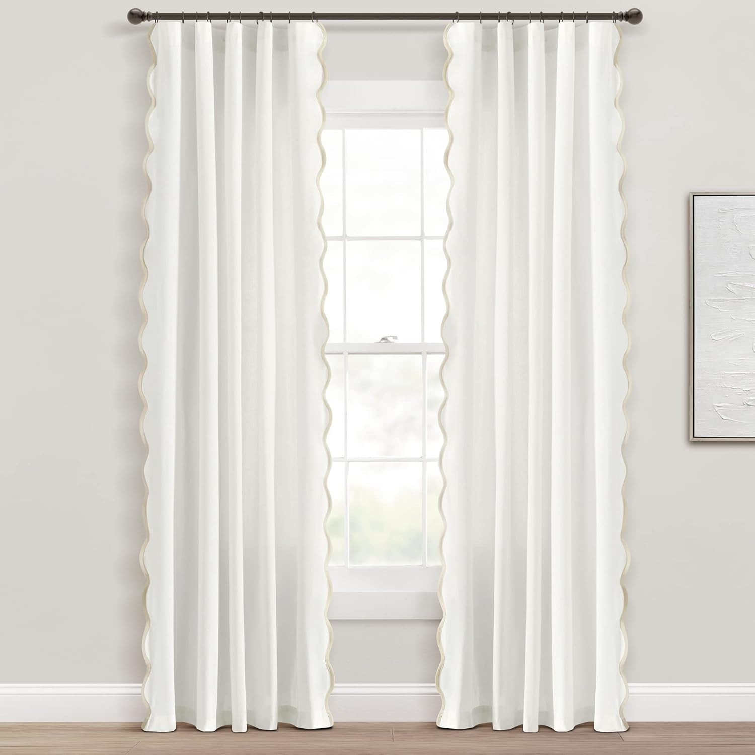 Coastal Chic Scalloped Edge Light Filtering Curtain Panels, 52″x84″, White