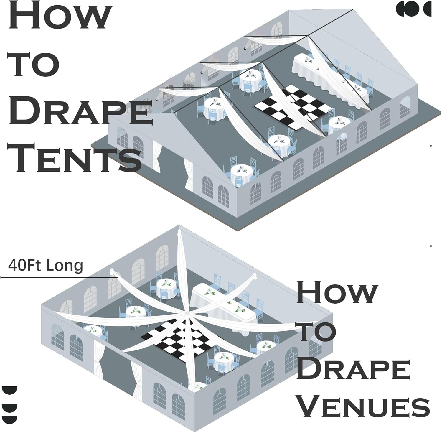 20ftx40ft White Ceiling Curtain for Wedding Parties – 4 Panels Wrinkle-40 FT