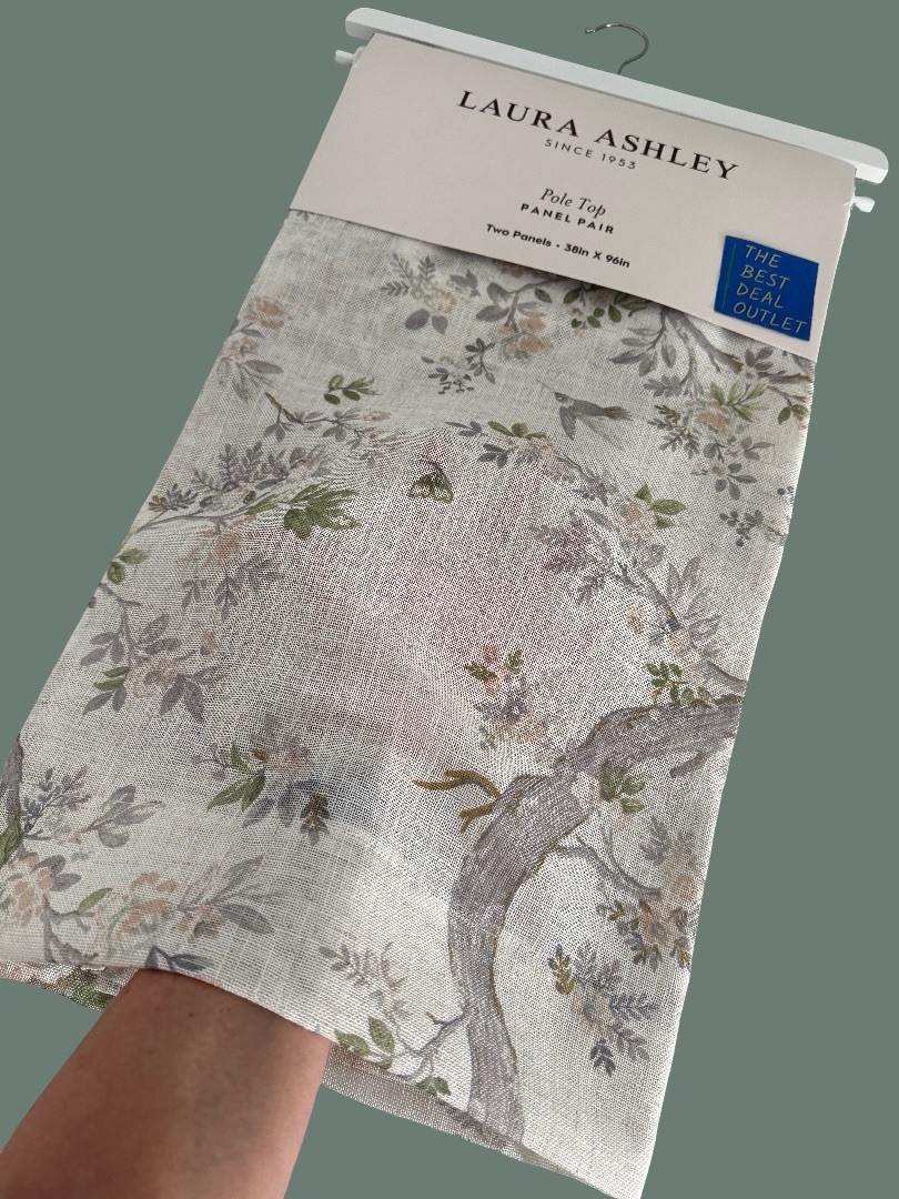 Laura Ashley Window Curtains 2 Panels 38 x 96″ Linen Khaki Gray Cream Pole Top