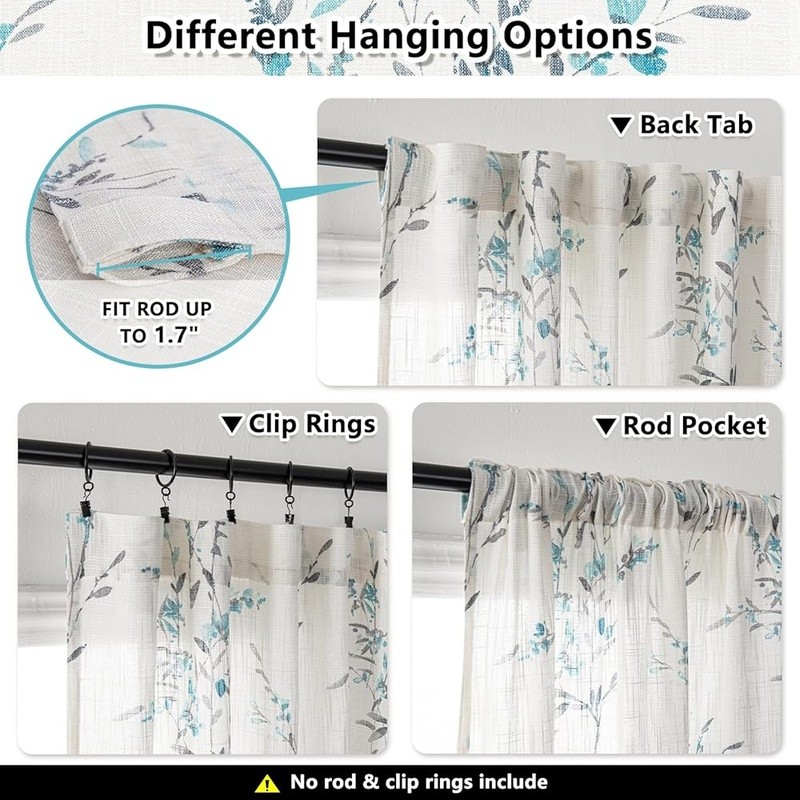 Light Filtering Semi Sheer Curtains Soft Cotton Blend Privacy Panels Set New