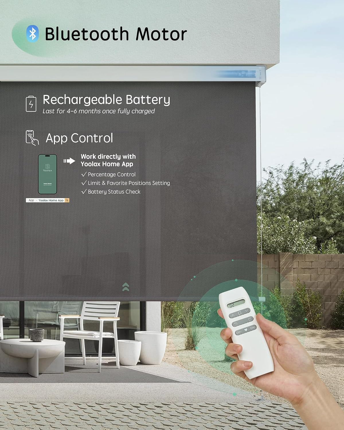 Motorized Outdoor Shades Smart Retractable Patio Screens with App & Remote Contr