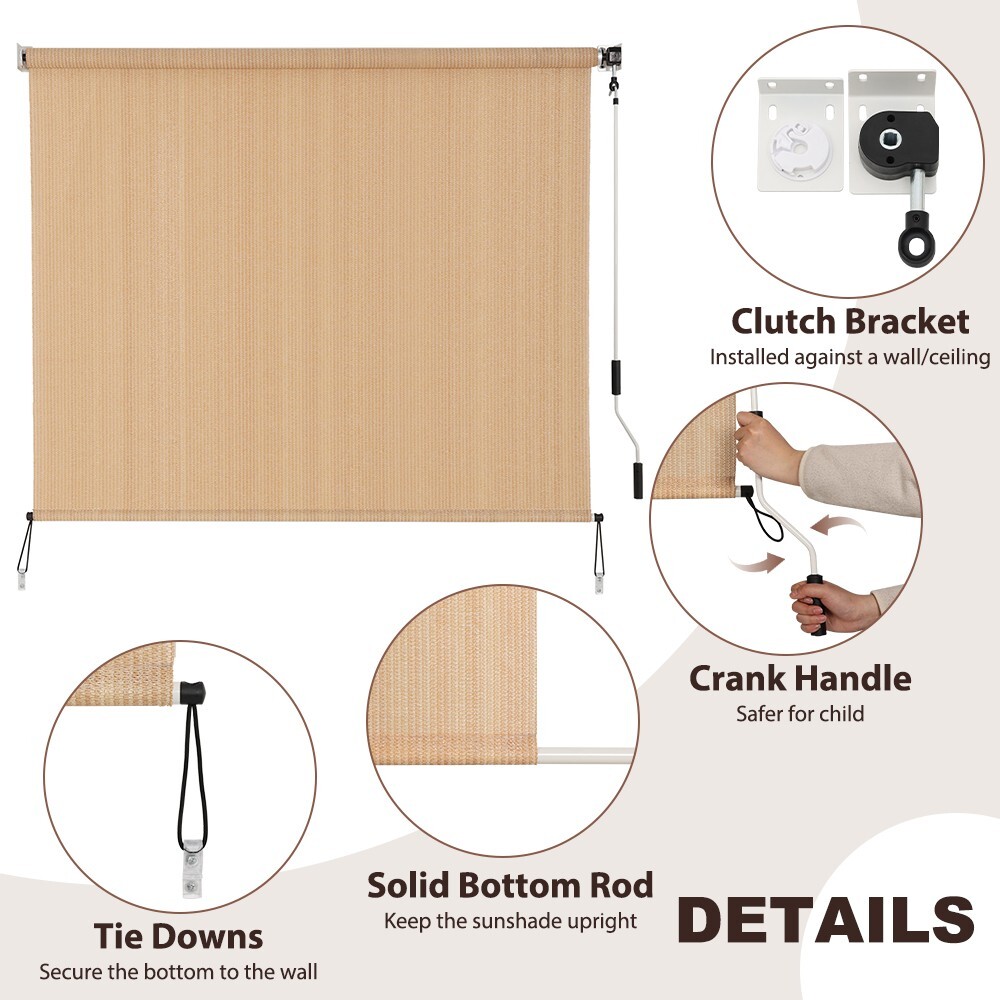 LUCKUP Outdoor Sunshade Roller Shades, Exterior Cordless Roll Up Shades Blinds