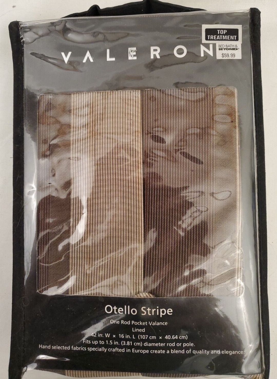 Valeron Otello Stripe One Rod Pocket Valance – Chocolate- 42” X 16” – Lined. NEW