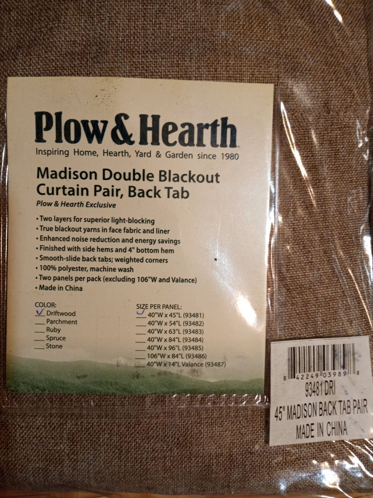 Plow & Hearth Madison Double Blackout Curtain Panels Driftwood 40″ W x 45″ L