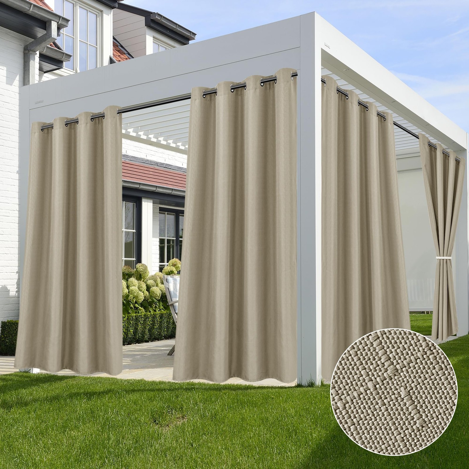 Outdoor Curtains for Patio Waterproof-4 Panels Linen Gazebo Curtains 54″x84″-…