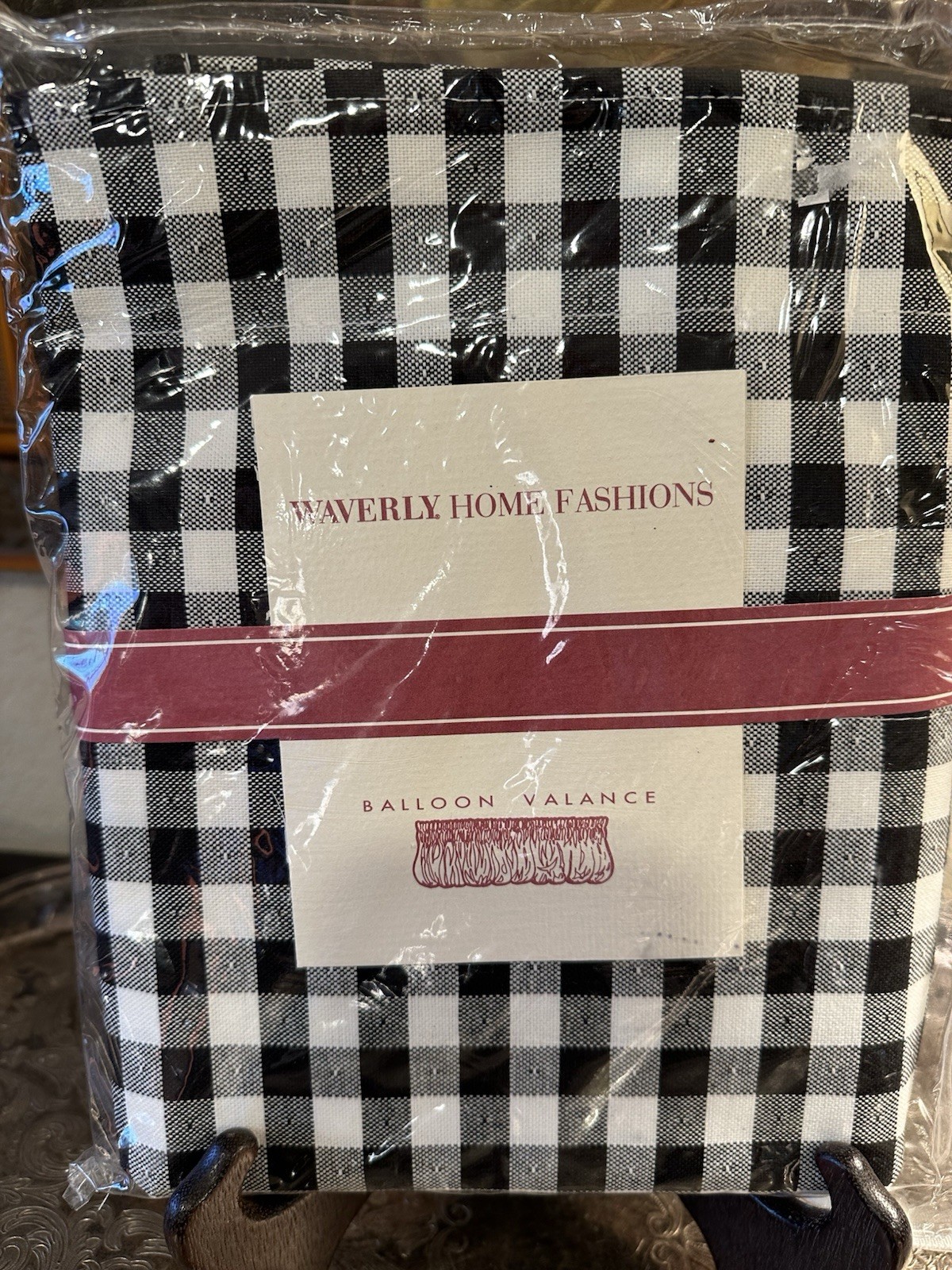 WAVERLY-NEW/NIP-McCheck-Balloon Valance-14×81-Black/White Checks-c 1993-USA Made