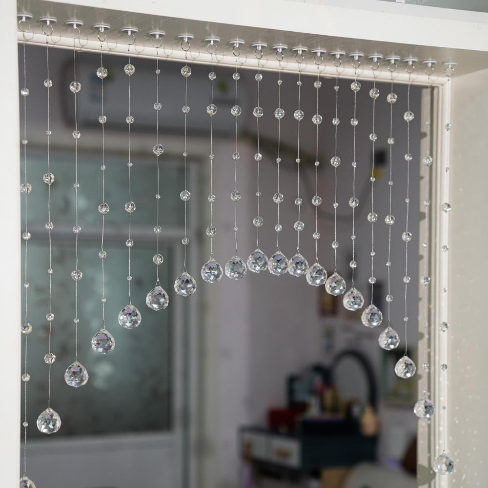 Hanbinsen 20 Strings Crystal Beaded Curtain, Arched Door String Curtain, Hanging