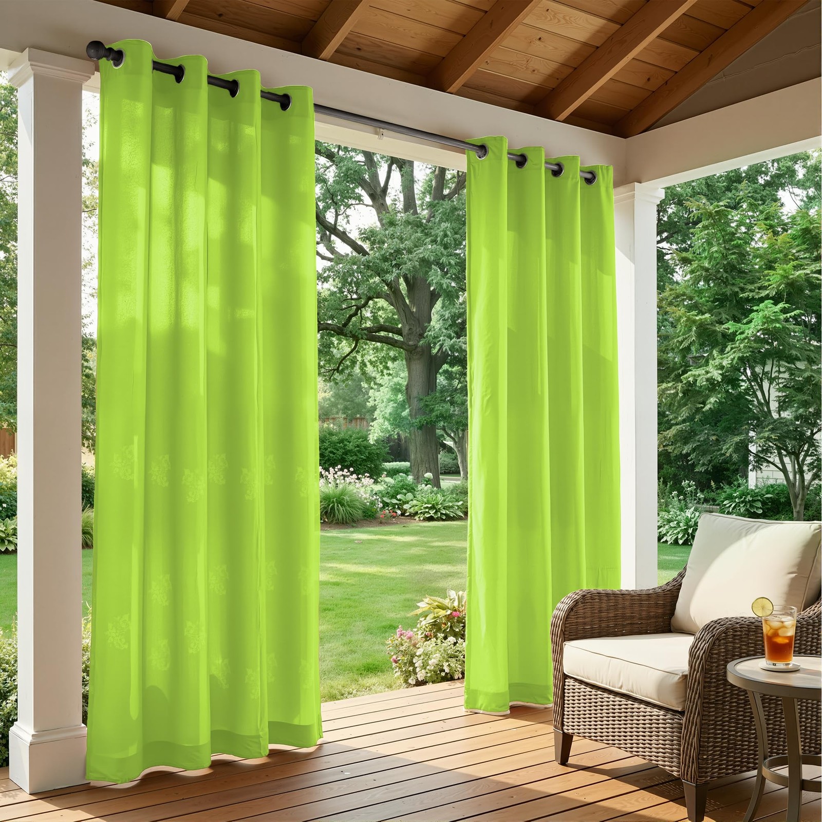 Sunshelf 4pk Green Weatherproof Grommet Patio Curtains, 37W x 95L