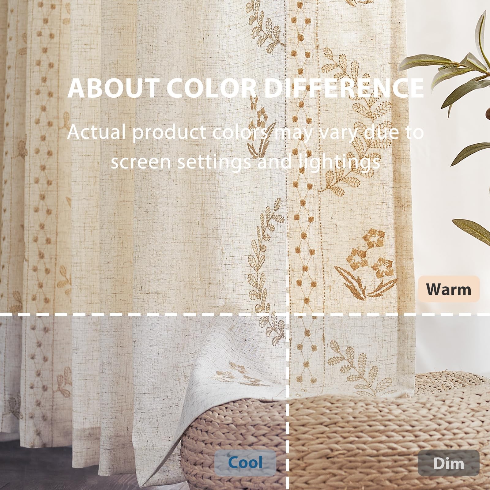 jinchan Belrose 4 Panel Curtains Set 84 Inch Length Floral Curtains Linen Ble…