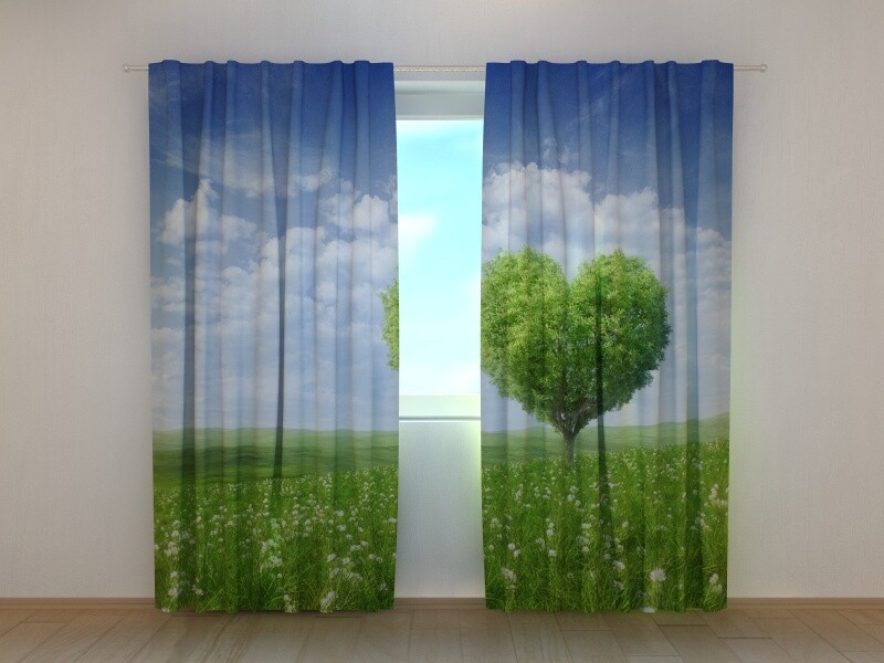 3D Curtain Printed Love Tree 2 Green Meadow image Wellmira Made to Measure