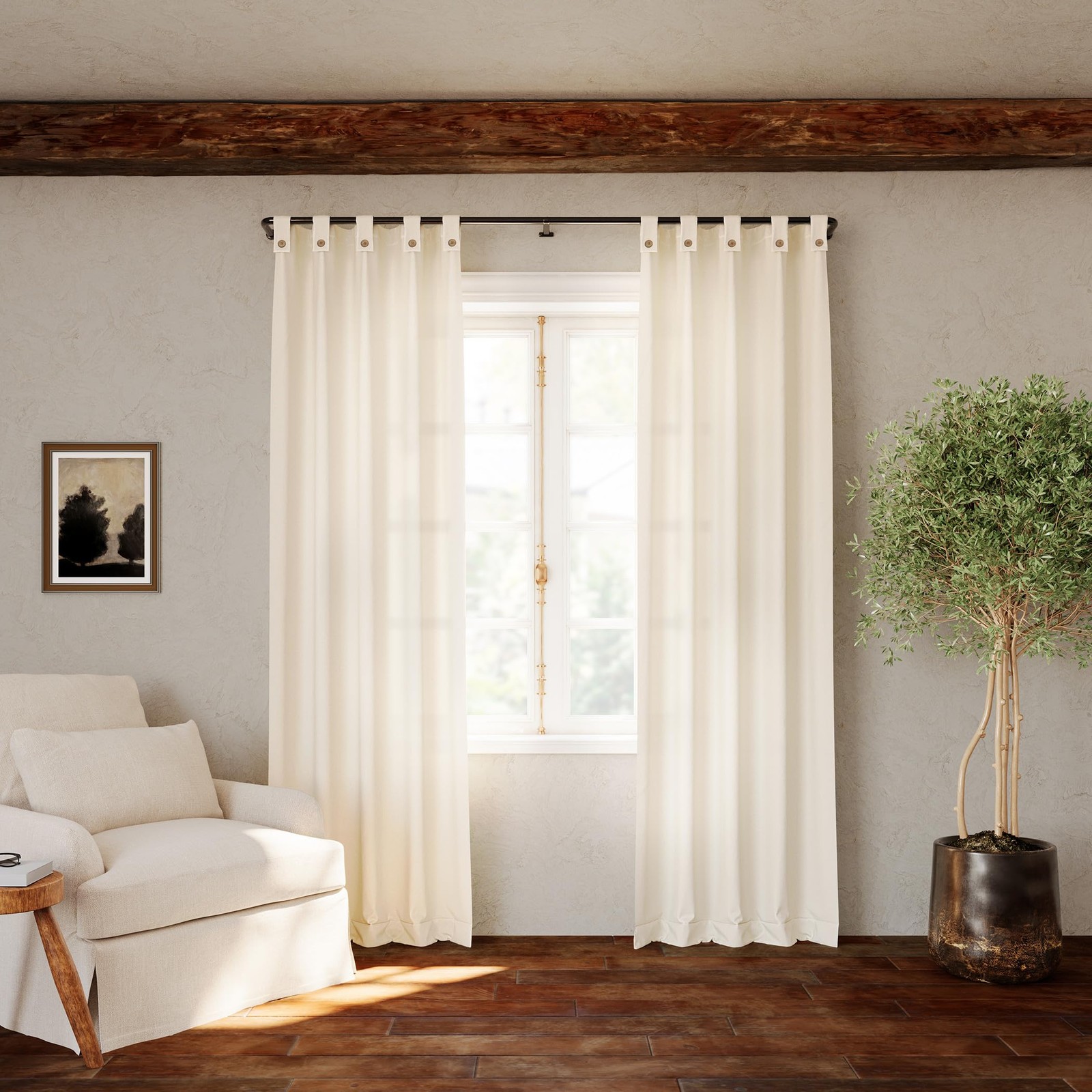 Cotton Blend Button Tab Top Curtain Panel, 40″ x 84, Cream