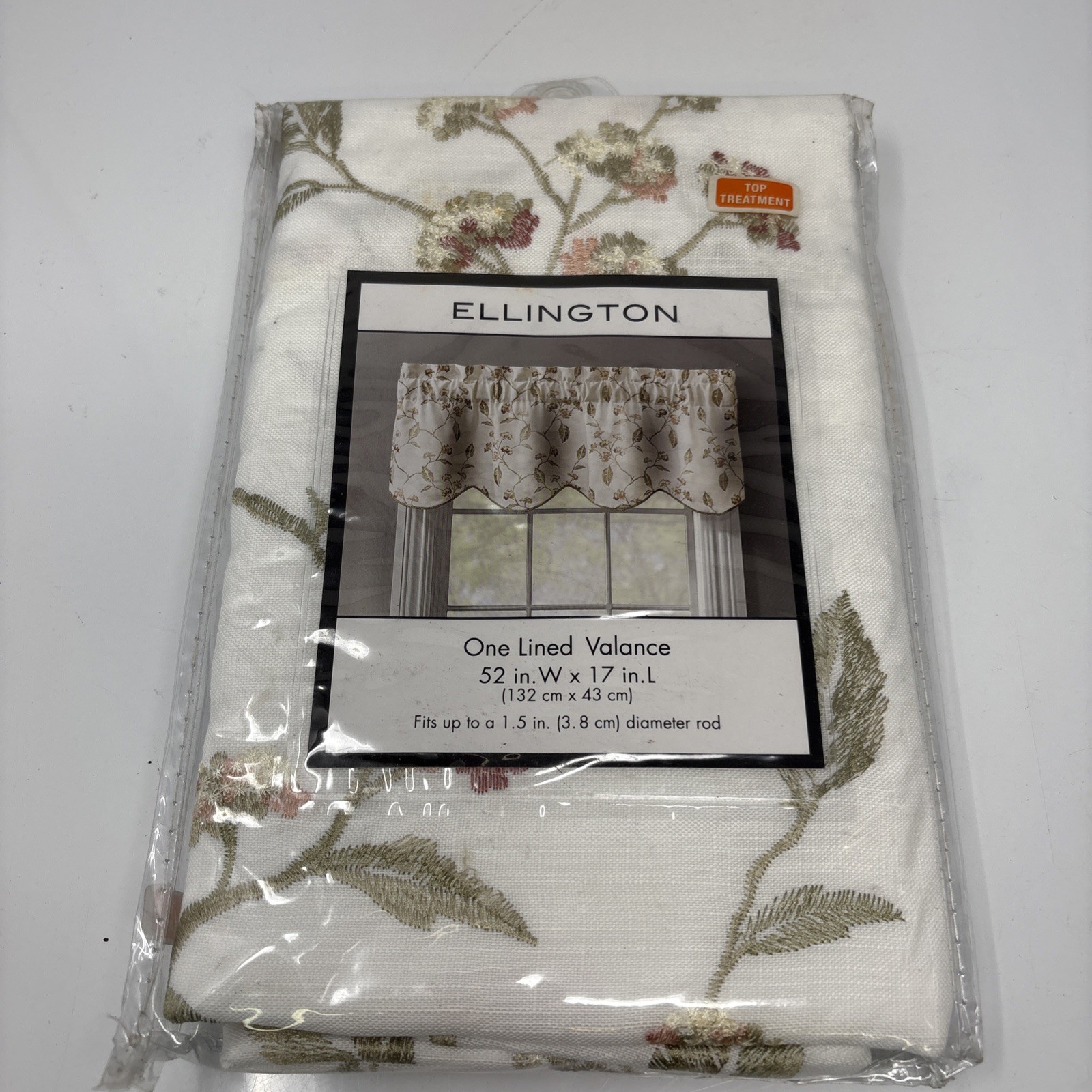 ELLINGTON, One Lined Valance 52” x 17” EMBROIDERED FLORAL