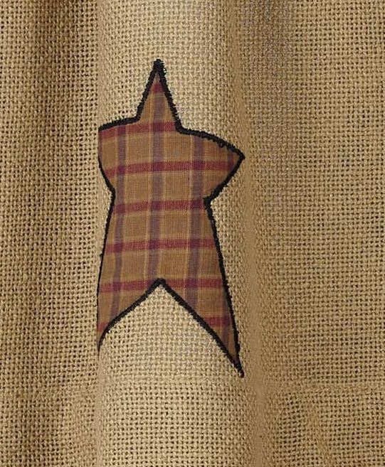 Rustic Burlap Window Valance Country Plaid Star Patches 60″ Wide Stratton