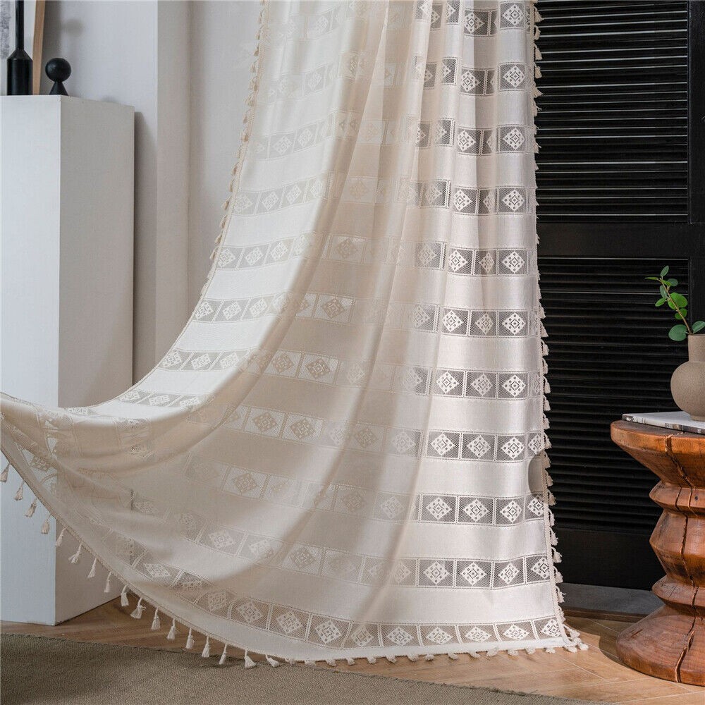 Crochet Curtain Transparent Hollowed Out Living Room Window Drape Panel Decor