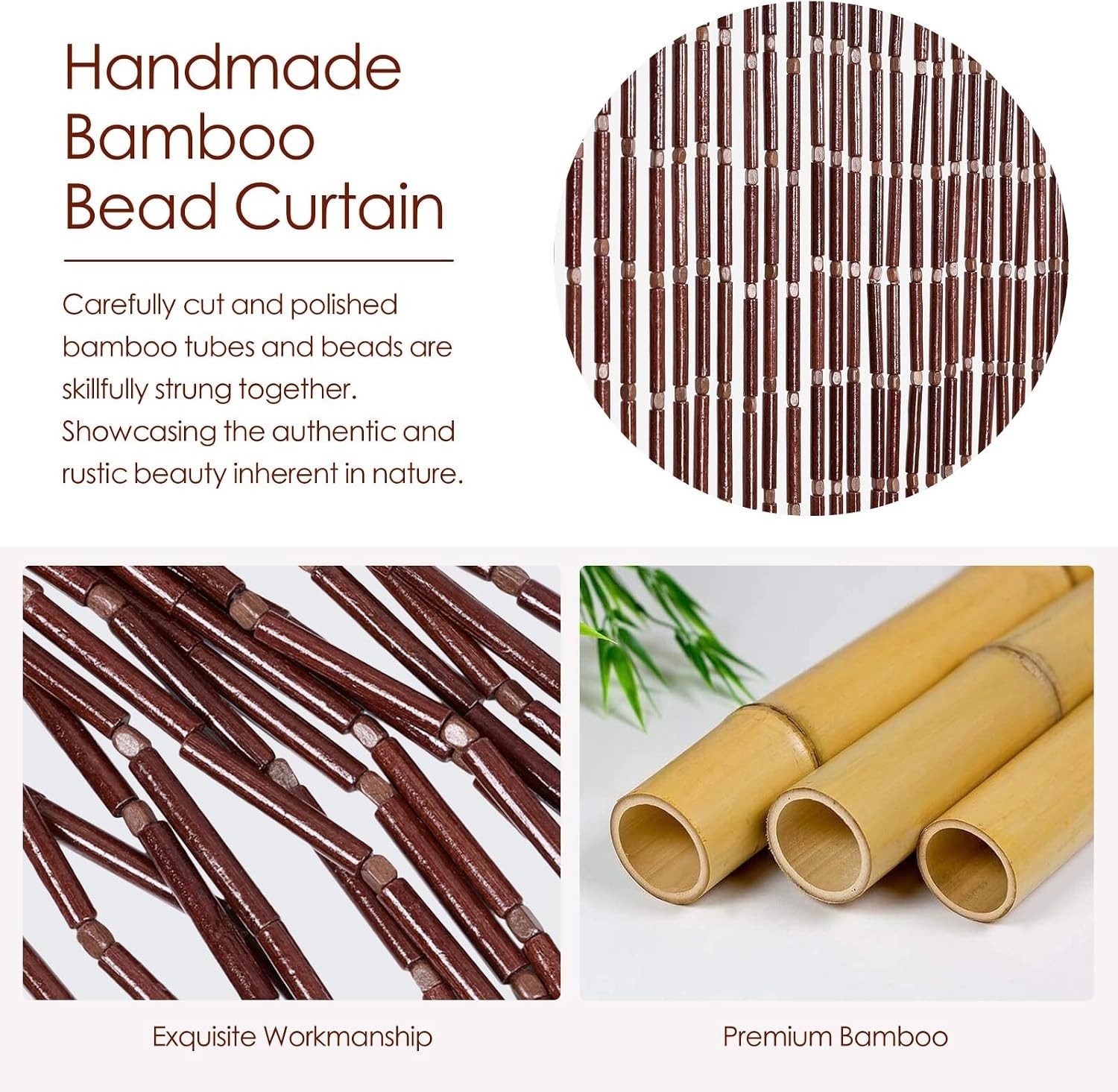 Boho Handmade Bamboo Beaded Curtain for Doorway – 35.5×75 Inches Coffee