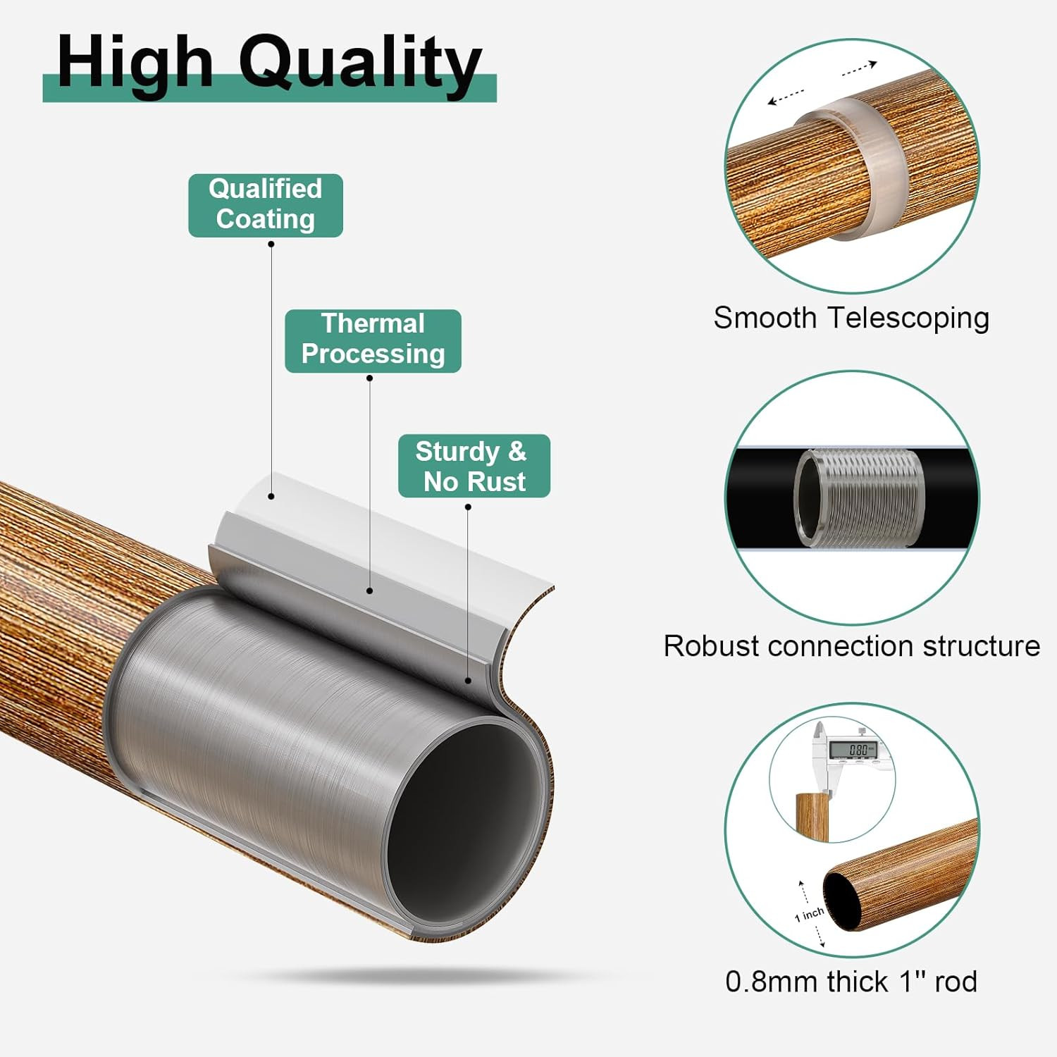 2 Pack Adjustable Wood Curtain Rods 66-120 Inch with Leaf Finials, Boho Style