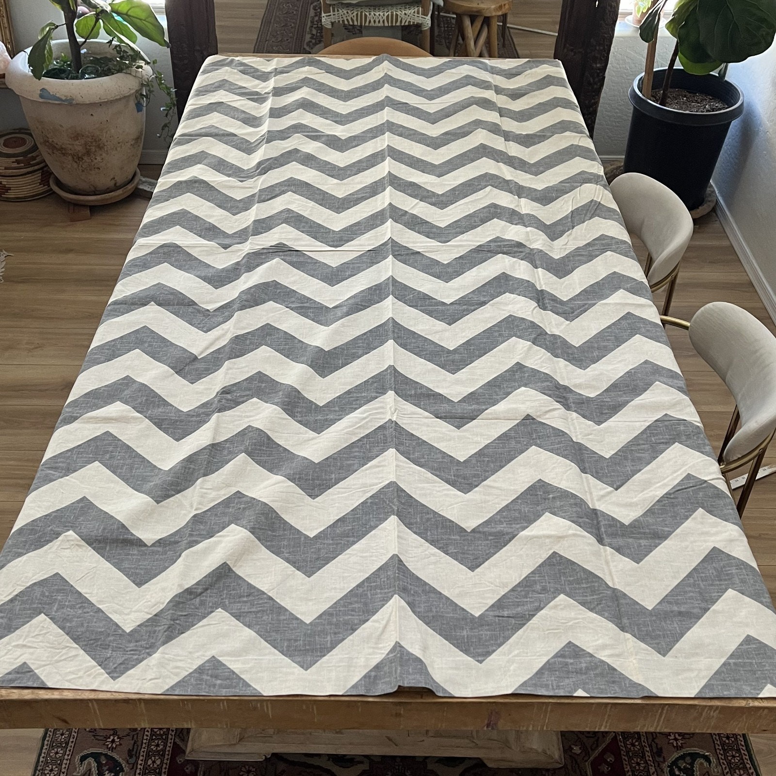 2 West Elm Gray Chevron Zig Zag Cotton Window Panels 48″ x 84″