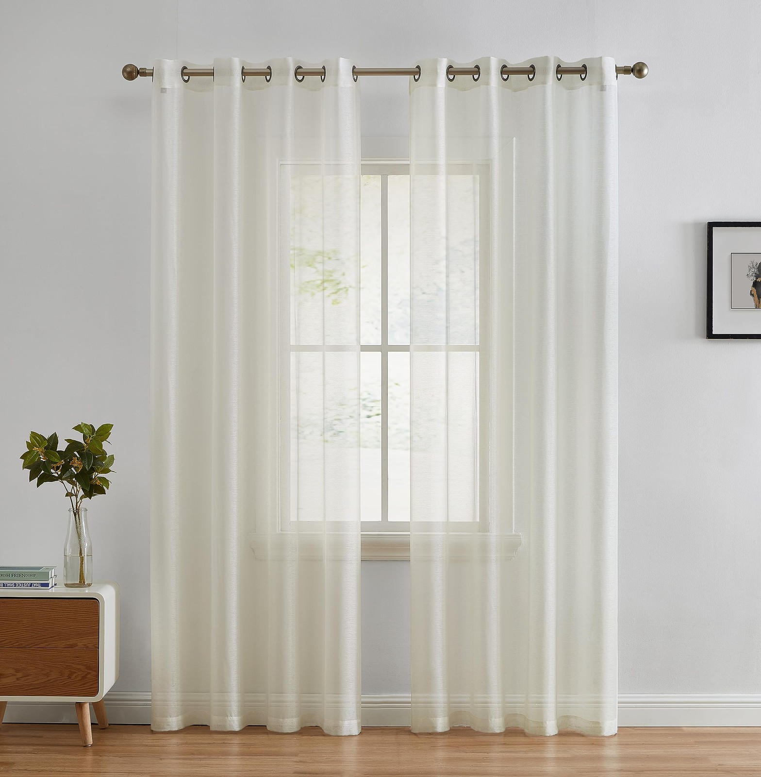 HLC.ME 2 Piece Premium Semi Sheer Voile Window Curtain Grommet Panels for Bed…