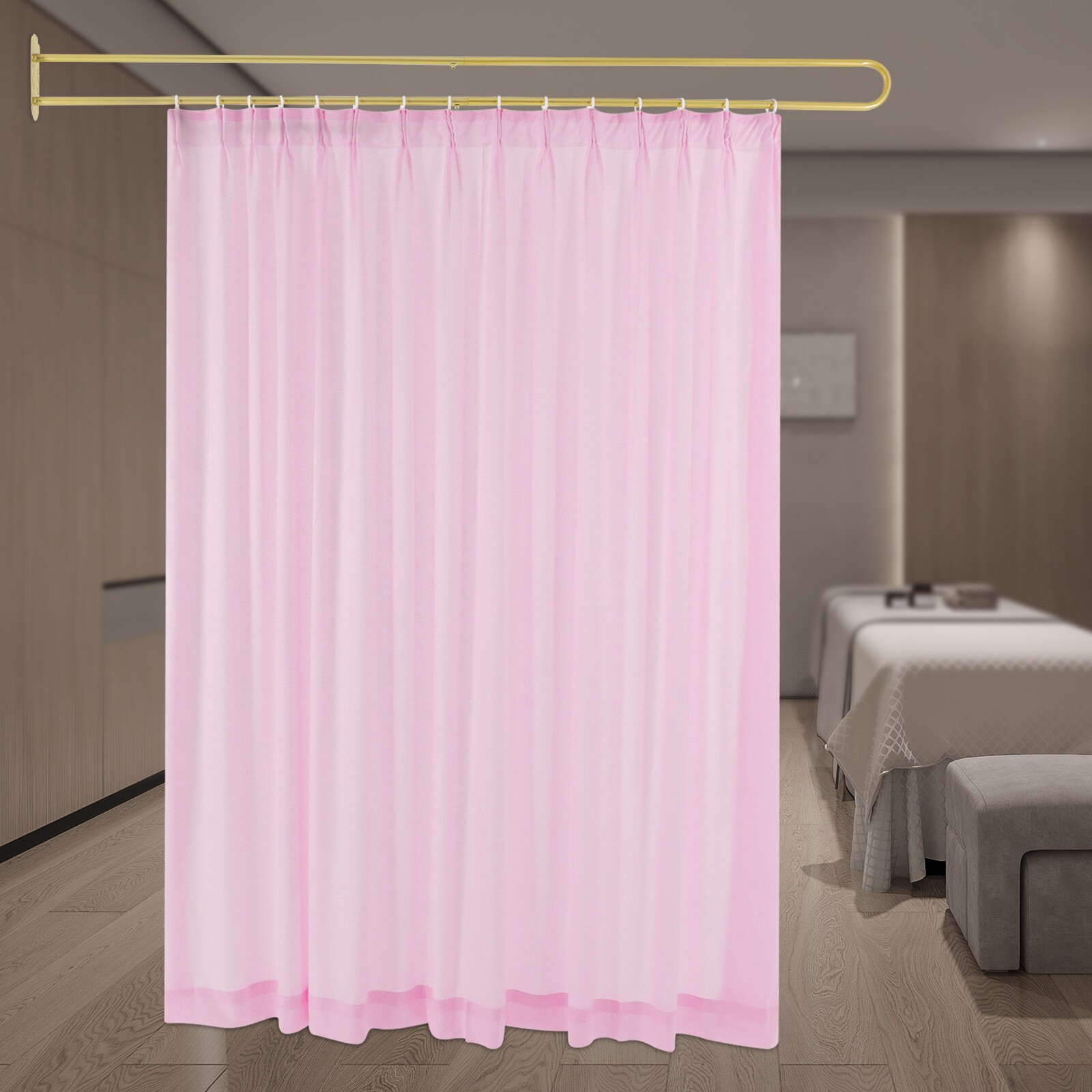 Privacy Partition Curtain Metal Support Wall Mounted U-Shape Room Divider 2M