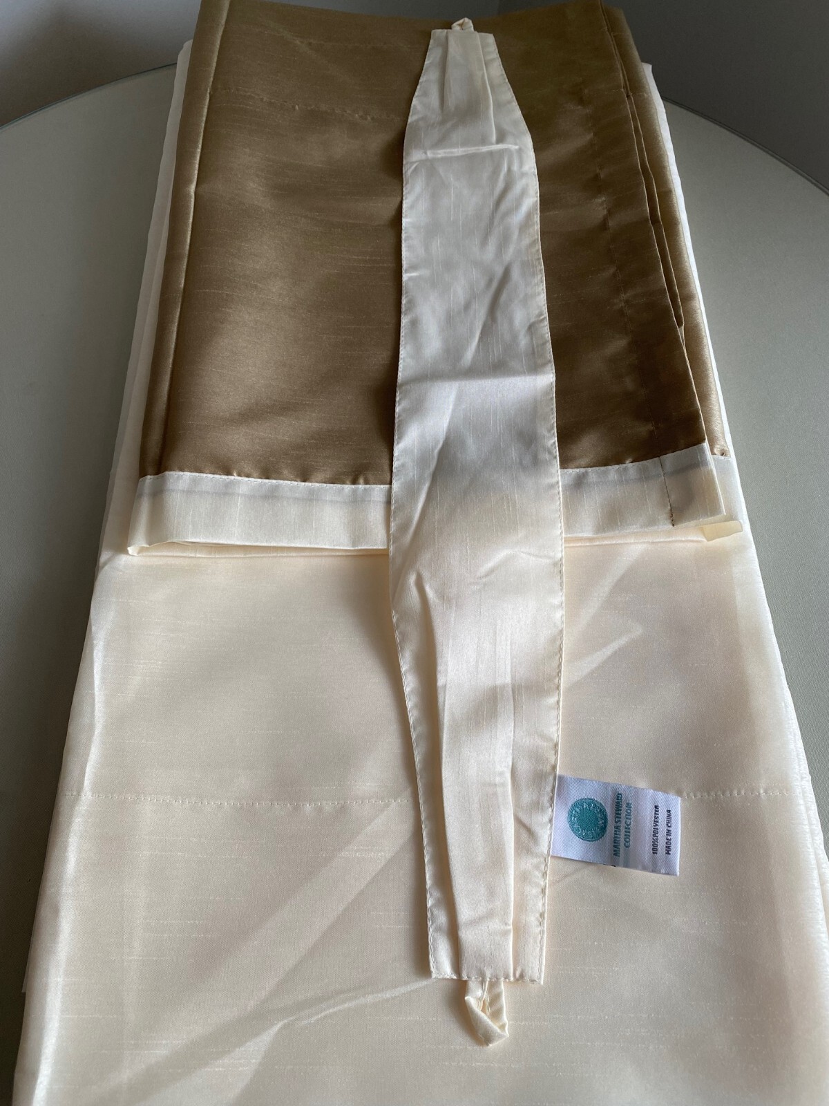 Martha Stewart Curtain Set Ivory/Taupe 2 Panels, 2 Valances, 2 Tiebacks 84 x 49