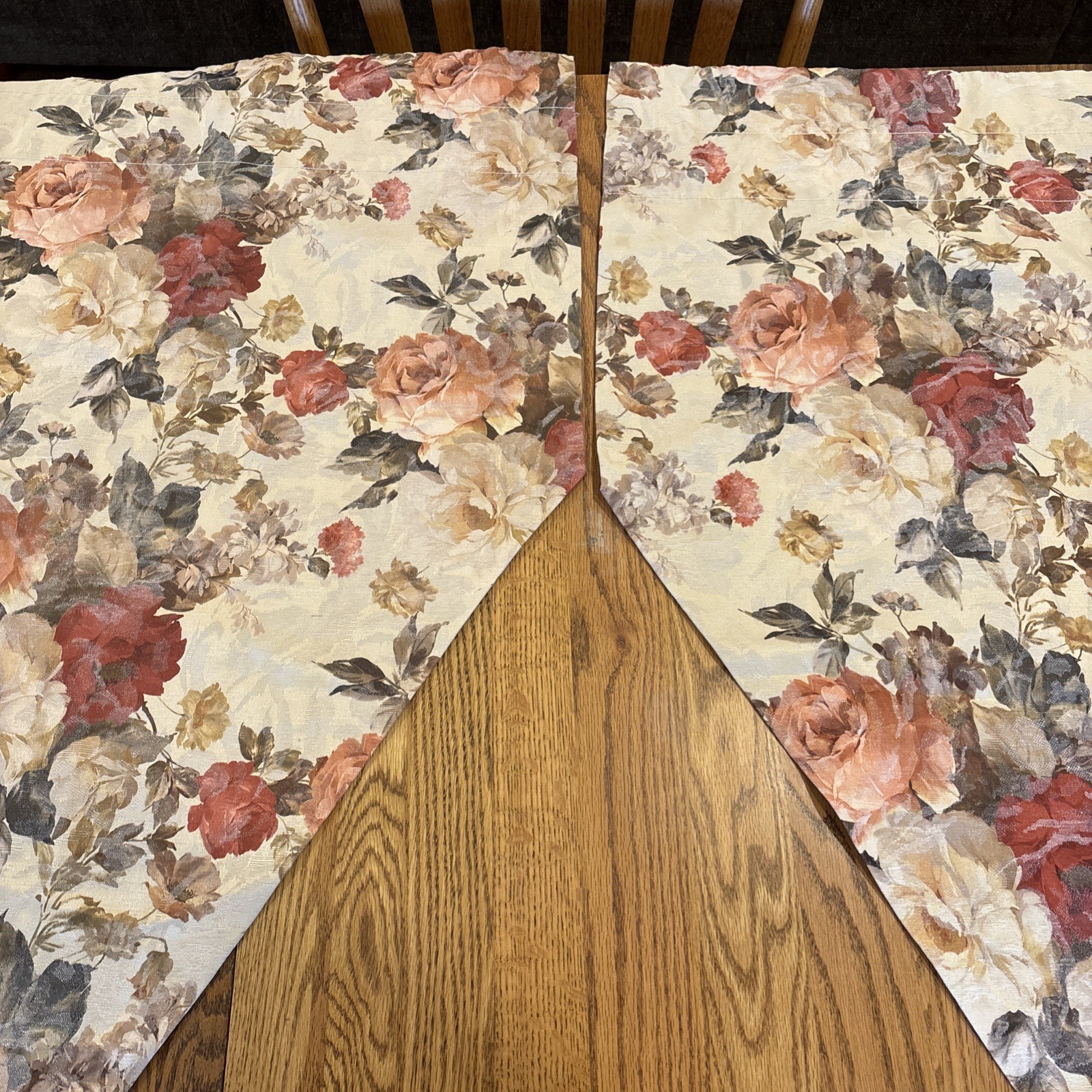 Set of 2 24×61” Floral Rose Lined Curtain Panels, Left & Right, Wide Rod Pocket