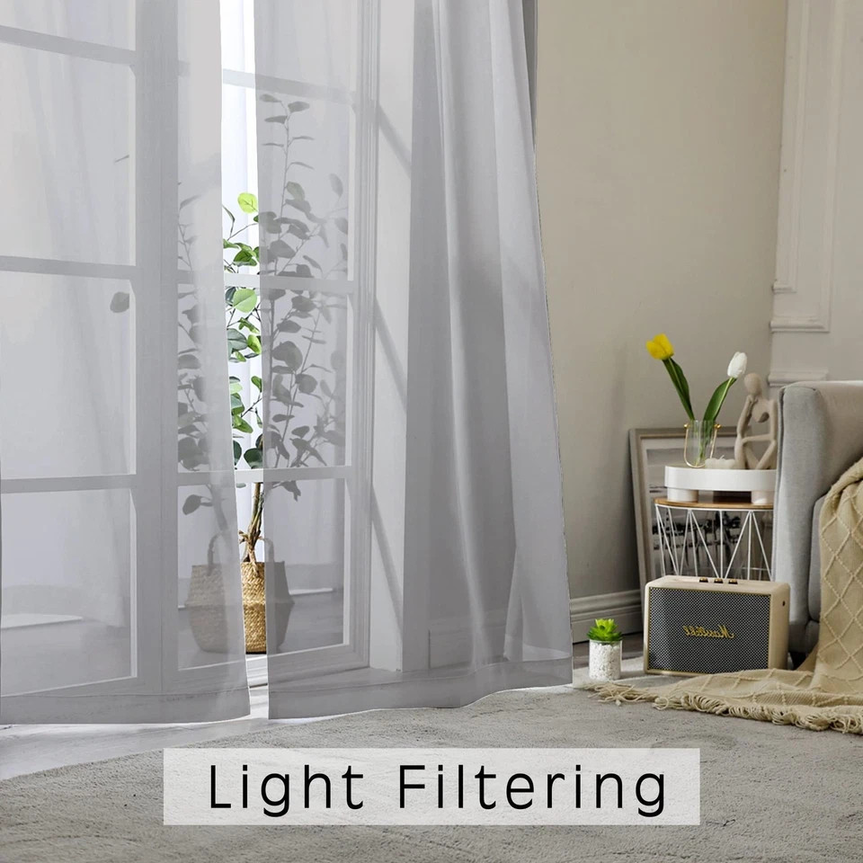 Sheer Curtains 24 Inches Long 2 Panels for 42″W x 24″L (Pack of 2) Grey