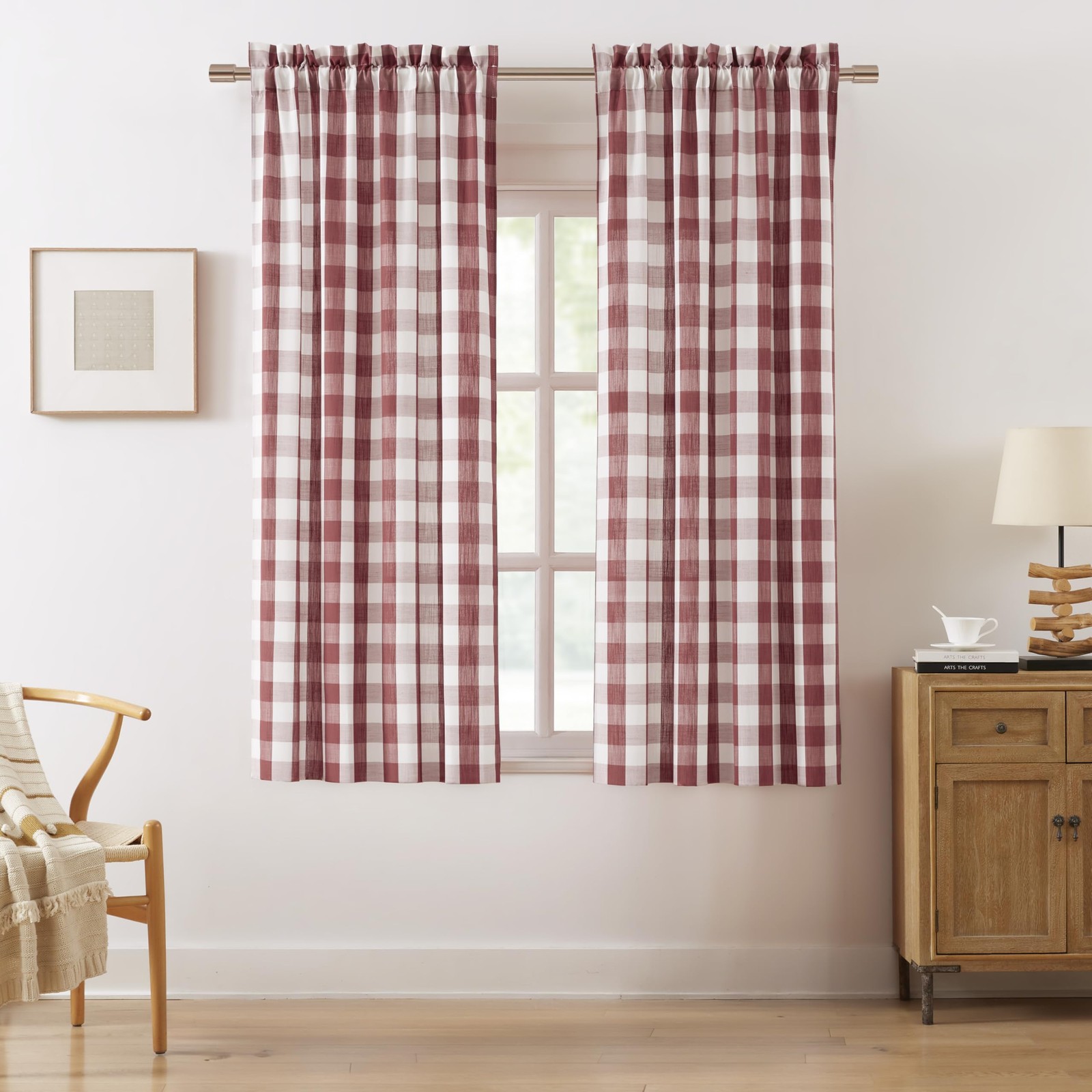Bapawfish Red White Buffalo Check Window Curtain Panel 54 Inch Long,Burgundy …