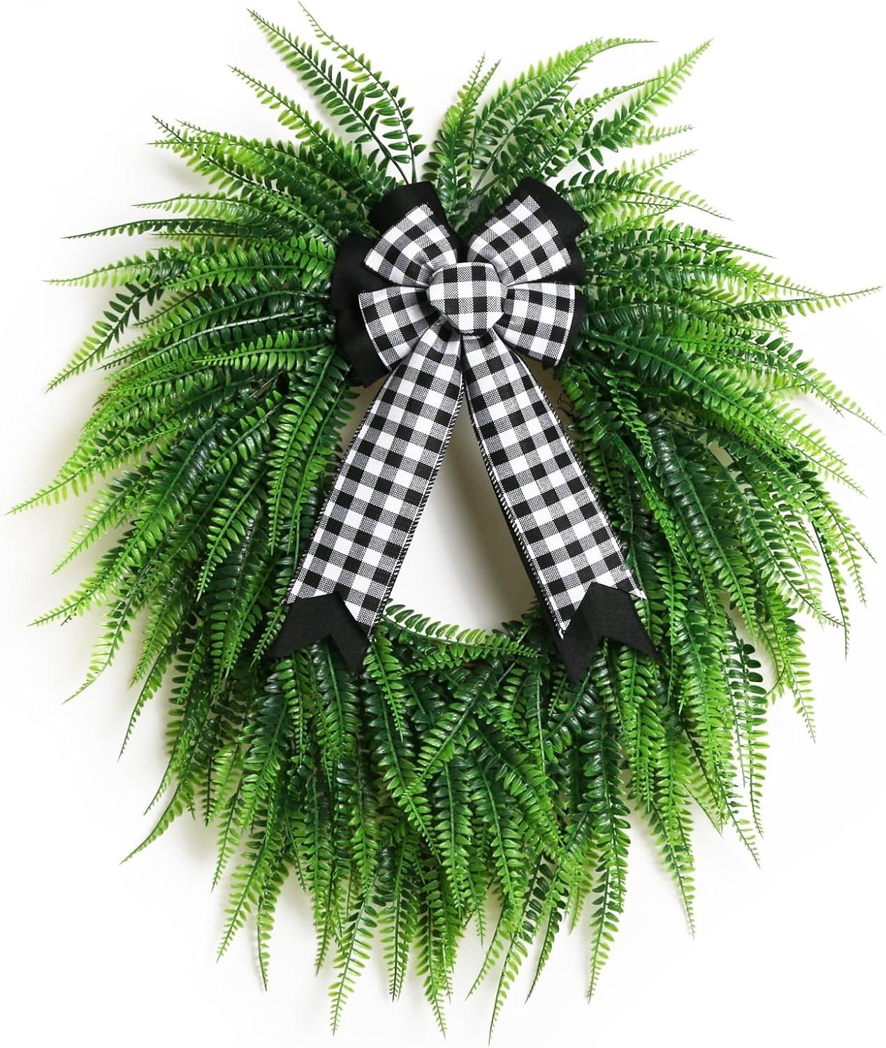 Wreaths for Front Door,24″ Spring Summer Greenery Boston Fern Leaf Green
