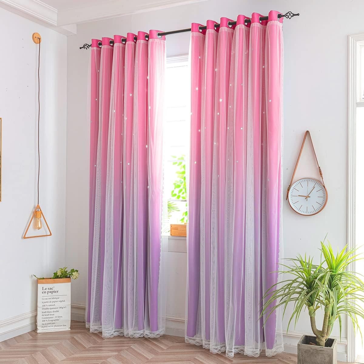 Princess Pink & Purple Star Cutout Blackout Curtain (1 Panel, 34″x63″)