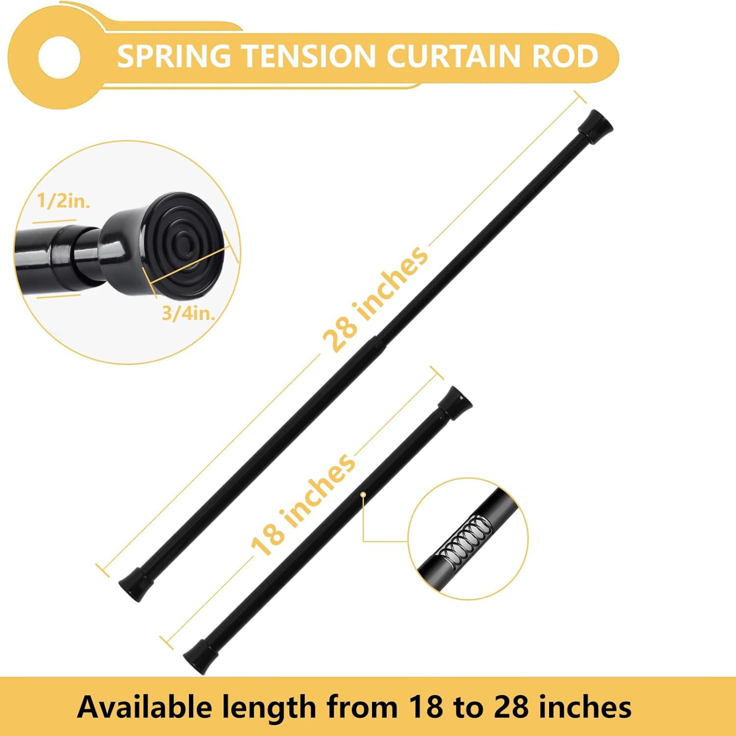 Kxlife Small Spring Curtain Rod, Adjustable Spring Tension Rod 18 to 28 Inches,