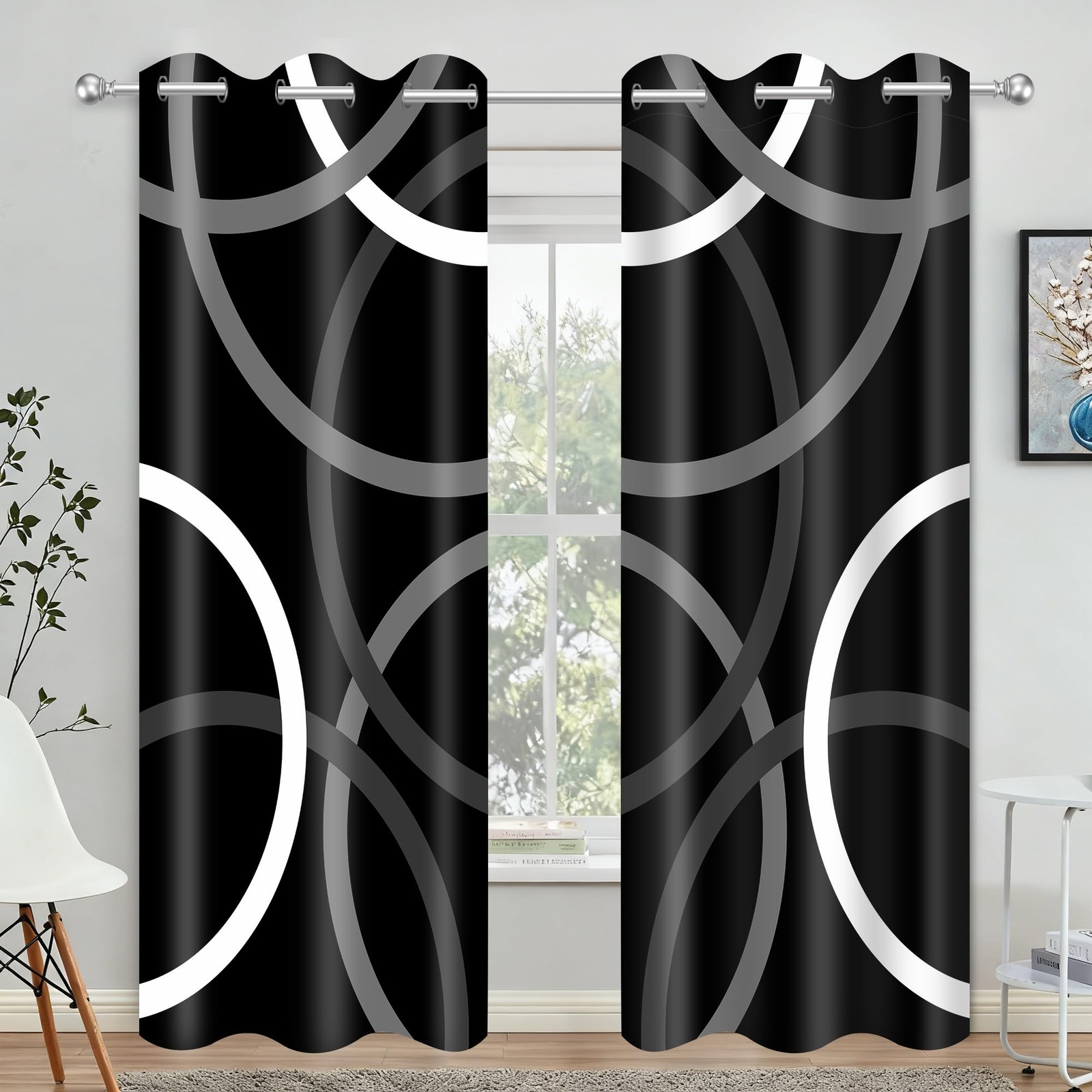 Black White Grey Modern Blackout Curtains, 52×84 Inch