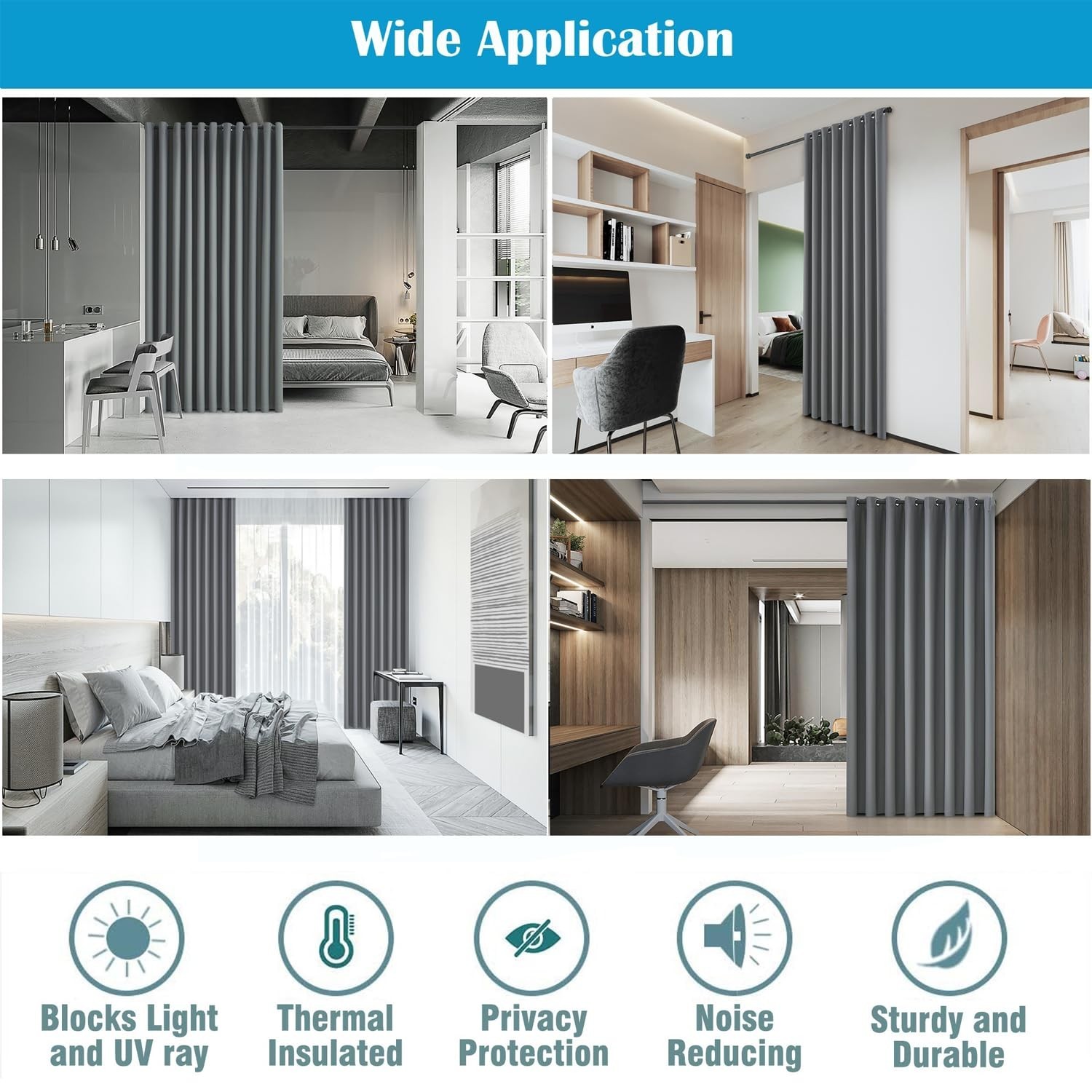 Room Divider Multi-Scenario Blackout Curtains – Noise Reducing Thermal Insula…