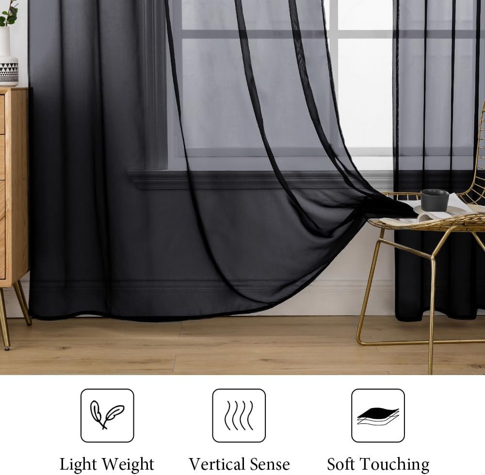 2 Panels Solid Color Sheer Window Curtains Elegant Halloween Window Voile Panels