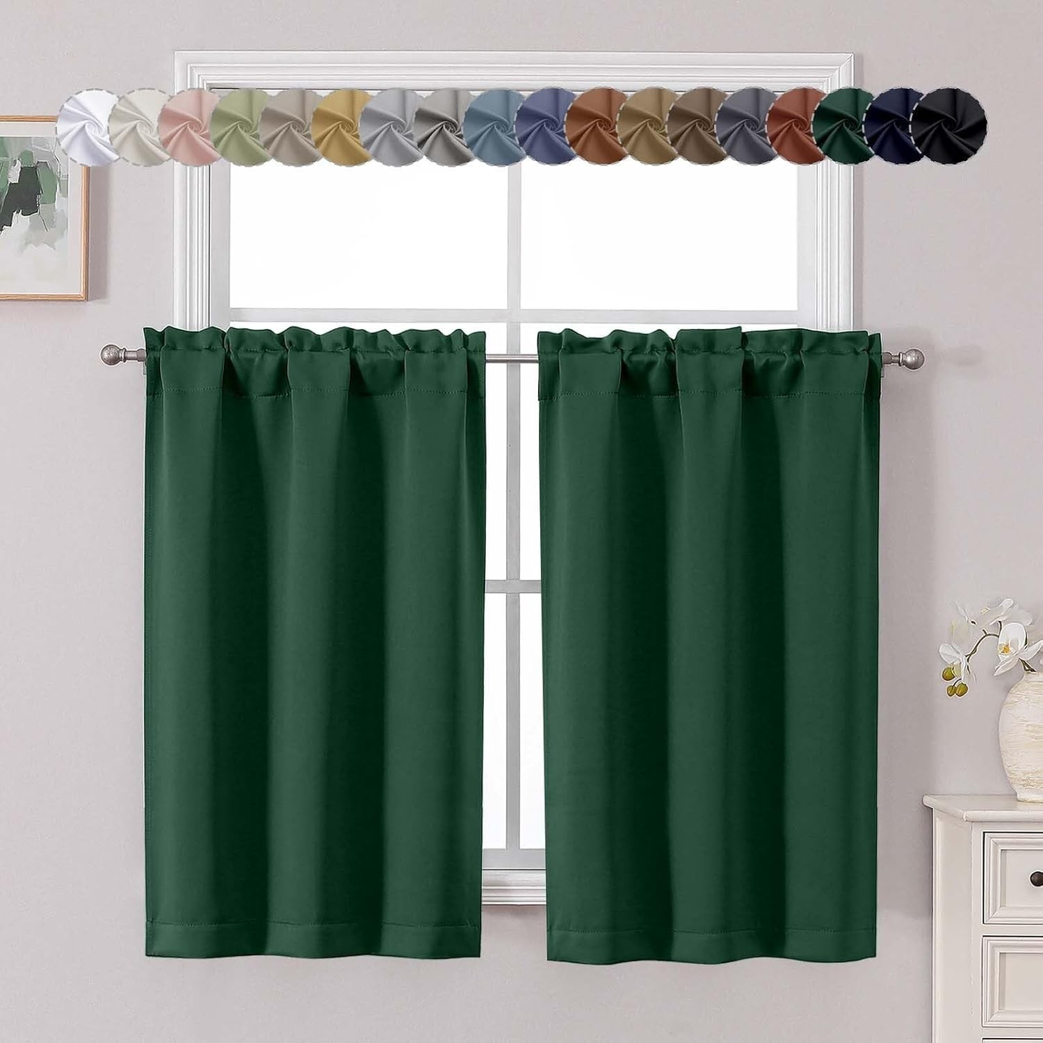 Versatile Ever Green Blackout Window Curtains, 30×45 In, 2 Pack for Cozy Spaces