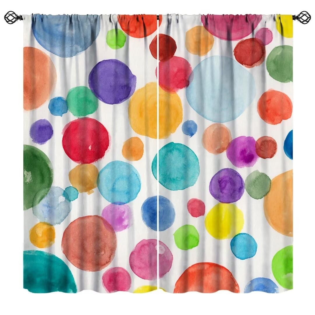 Janjcurt Colorful Polka Dot Curtains Kids Watercolor Rainbow Abstract Circles