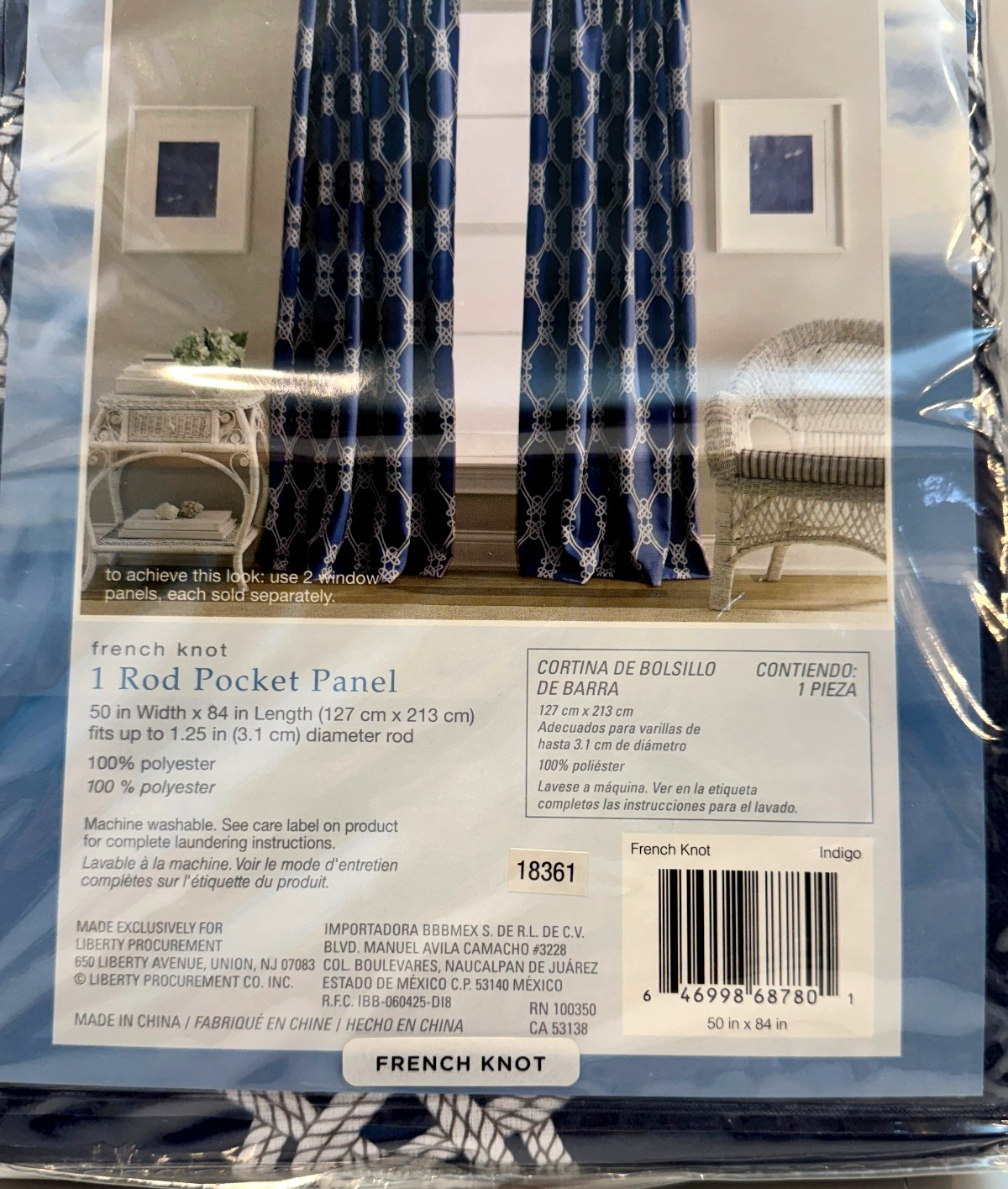 Coastal Life French Knot Rod Pocket Panel 50″ x 84″ Indigo Blue & White
