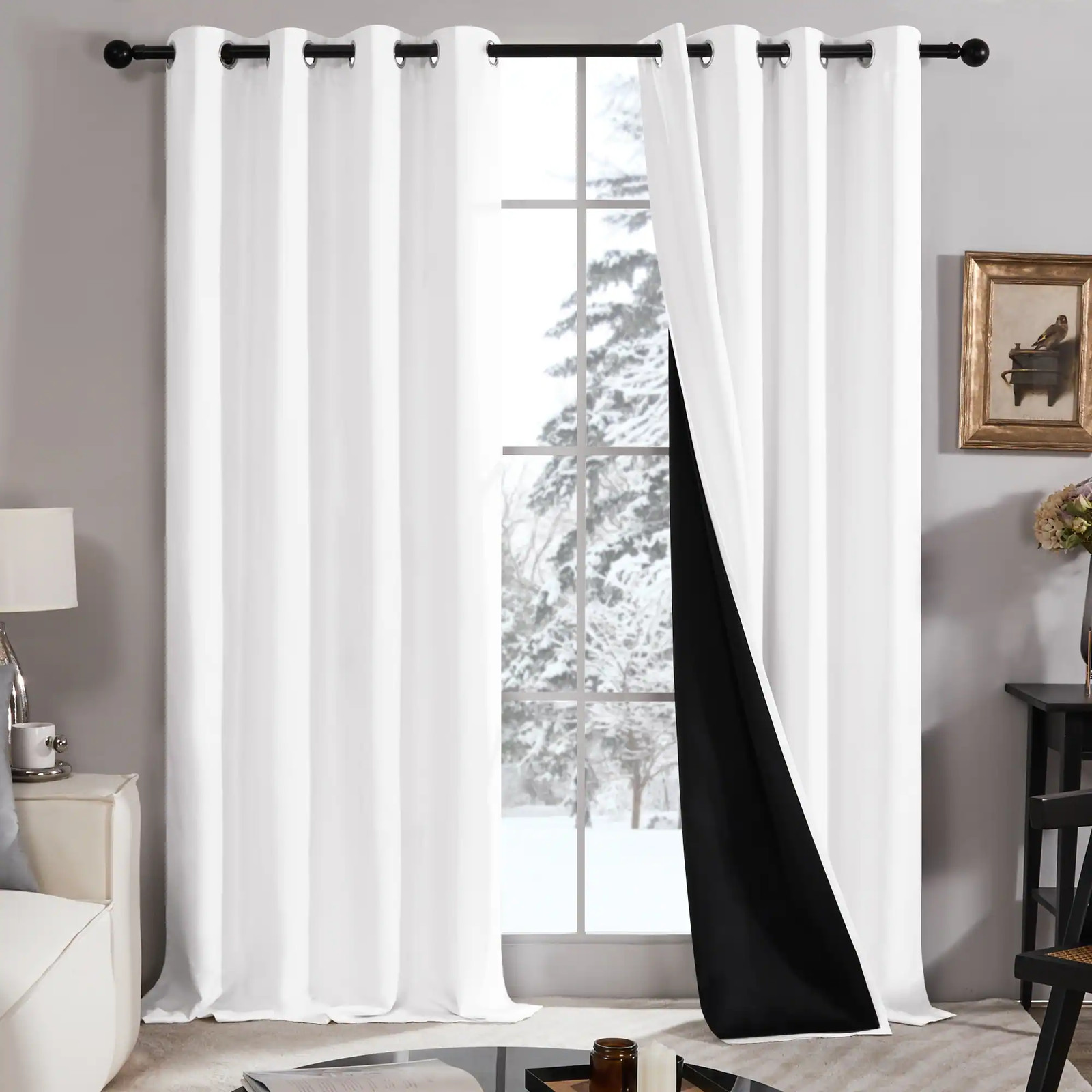 Deconovo 100% Blackout Curtains 2 Panel Set Thermal Room Darkening Grommet Black