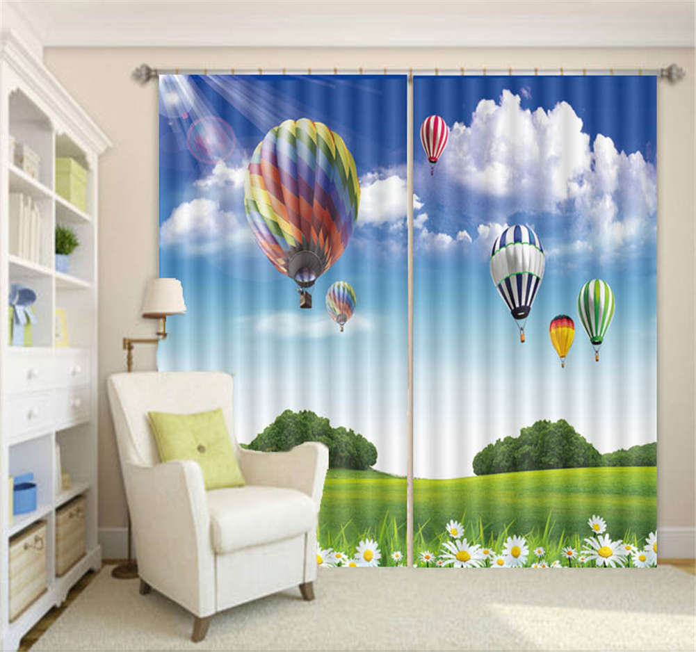 Many Hot Air Balloon 3D Curtain Blockout Photo Printing Curtains Drape Fabric